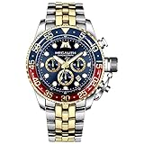 MEGALITH Herrenuhr Gold Edelstahl Chronographen Armbanduhr Herren Wasserdicht Groß Analog Uhr Herren Business Design Uhren fur Männer Blau Zifferblatt Kalender Leuchtend