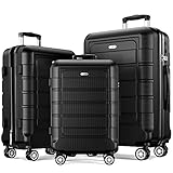 SHOWKOO Kofferset 3 Teilig Hartschale Leicht ABS+PC Erweiterbar Reisekoffer Haltbar Trolley Handgepäck Sets mit TSA Schloss und 4 Rollen (M L XL -Schwarz)