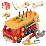 Werkzeugkoffer Kinder Werkbank, 62STK Montessori Spielzeug Werkzeugkasten, Holzspielzeug Montessori Spielzeug ab 3 4 5 6 Jahre Junge, Lernspiele Werkzeugwagen Kinder, Geschenke für Jungen Mädchen