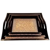 Serviertablett – 3er-Set – Messing-Tablett | Frühstücks-Kaffeetabletts für Snacks – für Tischdekoration, Heimdekoration, Essen und Servieren und Geschenke