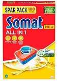 Somat All in 1 Spülmaschinen Tabs (100 Tabs), Geschirrspül Tabs für strahlende Sauberkeit auch bei niedrigen Temperaturen, kraftvoll gegen Eingetrocknetes