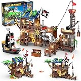 HOGOKIDS Piratenschiff Wharf Bauspielzeug mit LED Licht – 781Teile Mittelalterliches Piraten Haus Bausteinset, Architektursteine Set für Kinder Mädchen Jungen 6-12+ Erwachsener Geburtstagsgeschenk