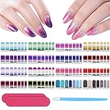 Nagelfolie Selbstklebend, 14 Blatt (196pcs) Glitzer Farbverlauf Nagelaufkleber, Nagelsticker Nail Art Aufkleber Maniküre Schöne Mode DIY Dekoration, mit 2 Nagelfeilen und Einem Gummi Nagelhautschieber