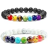 Senidea 7 Chakra Armband Edelstein Armbänder Natürliche Chakra Steine Lavastein Yoga Armband Healing Reiki Energietherapie für Damen Herren