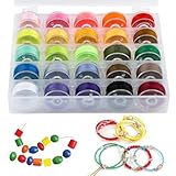 25 Rollen Gewachste Baumwollschnur, 0.65mm x 10m Bunt Gewachste Schnur für Armbänder, Polyesterschnur Wachsschnur für Schmuckherstellung DIY Basteln, Armband Schnur mit Box für Makramee, Leder Nähen