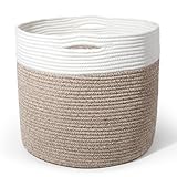 SYLANDO D40*H34cm 39L Waschekorb aus Baumwolle mit Griffen, Aufbewahrungskorb Geflochten, Laundry Baskets, Korb Aufbewahrung für decken, spielzeug, kuscheltier,Kleidung Braun