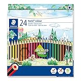 STAEDTLER Buntstifte Noris colour, rutschfeste Soft-Oberfläche, hohe Bruchfestigkeit, Made from Upcycled Wood, intensive Farben, Sechskantformat, 24 Farbstifte im Kartonetui, 185 C24