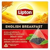 Lipton Schwarztee English Breakfast, ein Trio aus Assam, Ceylon und kenianischem Schwarztee, für einen Moment des klassischen Genusses, Pyramidenbeutel, 20 Stück