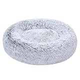 Amazon Basics Weich Haustierbett für Hund, Donut-Kissen, Kunstfell, Maschinenwaschbar, 76 cm, Grau