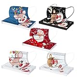 AMDOLE 50 Stück Kinder Weihnachten Mundschutz Einweg 3D Druck Mund und Nasenschutz Halstuch Maske Weihnachtsmaske Weihnachtsmotiv 3-lagig Einmal MNS Mund-Tuch Atmungsaktiv Tücher Bandana Schals