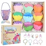 Mapille 9 Stück Badebomben für Kinder mit Überraschung im Inneren, Badekugeln mit Meerjungfrau Armbänder, Schmuck Tasche, Geburtstag-Badebomben Geschenkset für Mädchen & Kleinkinder im Alter von 3-12