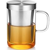 ecooe 500 ml(volle Kapazität) Glas Tasse mit Silberne Edelstahl Sieb und Deckel Teeglas Teebecher aus Borosilikat Teetasse