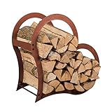 prima terra Kaminholzregal Kaminholzunterstand Brennholzregal Kaminholz Aufbewahrung Regal Herzform Edelrost H=52cm B=54cm