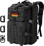 Hannibal Tactical Militär Taktischer Rucksack Cooper Rucksack Armee Assault Pack 3 Tage Bug Out Go Bag Trekking Wanderrucksack (40L,Schwarz-DE)