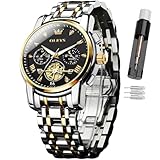 OLEVS Herren-Armbanduhr mit Zeitcode, Edelstahlarmband, Leuchtend, wasserdicht, multifunktional, Unterzifferblatt, Business-Kleid, Quarz, rund, Luxusuhren für Herren, 2856, zweifarbiges Armband mit
