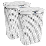 Rotho Country 2er-Set Wäschesammler 55l mit Deckel, Kunststoff, weiss