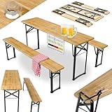 Juskys Bierzeltgarnitur Bichl 3-teilig & klappbar 170x46x77 cm - Gartenmöbel Set Biertisch & 2 Bierbänke - Festzeltgarnitur Holz Camping Garnitur