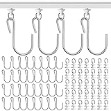 Sinofort 120 Stücke ösengleiter für Gardinenschiene Vorhanghaken für Schienen Haken Duschvorhang Rollen duschvorhangschiene mit 60 Haken und 60 Gleitende für Vorhänge und Gardinenstangen