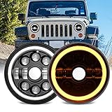 YUGUANG Paar 7 Zoll LED Runde Scheinwerfer 150W 15000LM 3000K+6000K 4 Modi Beleuchtung Lichter Dual Angel Eye Offroad Bernstin Blinker DRL Hi/Lo Beam Led DRL für Wrangler JK TJ LJ CJ Hum-mer