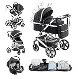 Kakbgee 3-in-1 Buggy Kinderwagen, Reisebuggy Klappbar mit ECE R129 Babyschale, Kinderwagen mit Höhenverstellbarem Griff, Kinderbuggy mit Aluminium-Rahmen, Stroller Baby mit Moskitonetz, für 0-4 Jahr