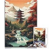 1000-teiliges Puzzle für Erwachsene, minimalistisches Motiv: Japanischer Fluss – Entspannen Sie Sich in Ihrer Freizeit Saubere Schnitte, nahtloses Steckpuzzle, Größe: 38x26cm
