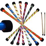 Flames 'N Games Twister Pro Devil Stick Set (3-farbiges Vinyl Deko) + Silikon beschichtete Holzhandstäbe Jonglierteufel Sticks 4 Anfänger + Profi's (orange/grün/schwarz)