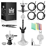 RYOSEE Shisha-Set 80cm, ein komplettes Set an Shisha-Zubehör, 4 Schläuche und Griffe, Stützrohr aus Aluminiumlegierung, Kohleclip, Zigarettenspitze aus Glas (Schwarz)…