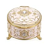 SUMTree Vintage Schmuckkasten mit Deckel Retro Schmuckschatulle aus Aluminium Runde Ringbox Beige Schmuckkästchen Schmuckbox Schmuckkoffer für Ohrringe von Damen Geschenk für Geburtstag (Klein)