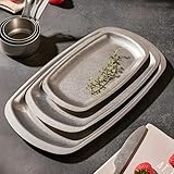 Hopeyhfm 3 Stück Servierplatte, Schlemmerplatte/Anrichtplatte, Edelstahl Tablett, Retro Backblech, Rechteckiges Serviertablett, Backblech, Spülmaschinenfest, Wurst, Käse, Party, Hochglanzpoliert