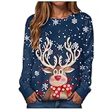 Weihnachtspullover Damen Weihnachtspullover Lustig Christmas Sweater für Damen als Ugly Christmas Sweater Weihnachtsoutfit mit Festlichen Motiven Langarm Pullover für Weihnachtsfeier