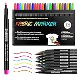 KUOFANY 24 Textilstifte Waschmaschinenfest, Textilmarker Textilmalstifte, Stoffmalstifte Textilmarker zum Bemalen, Textilfarbe Stoffmalfarben Textilfarben für T-Shirts, Kleidung, Stoffbeutel, Hut.