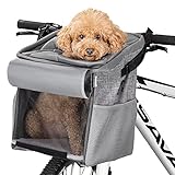 Navaris Hundekorb Fahrrad vorne 10kg - Fahrradkörbe für Hunde und Katzen - Hundefahrradkorb Hunderucksack Katzenrucksack - Transporttasche Rucksack - Transportrucksack Grau