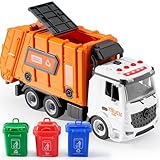 JOYIN Müllwagen Spielzeug ab 3 4 5 6 Jahre Kinder Junge und Mädchen, Müllauto Spielzeug, Müllabfuhr Auto Kinder mit Mülleimer, Licht und Sounds, Schraubendreher Spielzeug, für DIY Montage (orange)