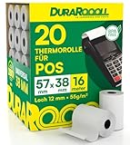 20 Thermopapier 57mm Rollen Kassenbon Pos Terminal - Thermorollen DuraRoooll 57mmx38mmx16m für Kassenzettel Kompatibel mit Nexi SumUp Pax Axerve Ingenico Smart POS - Kartenterminal BPA-free Papier