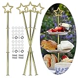 Zasjon 4 Stück Etageren Stangen Set, Etagere 3 Etagen Stäbe Etagere Bausatz Stange Metallstangen Etagere Tortenständer Tortenhalter Etageren Stangen für Hochzeitstorte Kuchen, Obst, Gold