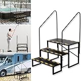 Wohnmobil-Treppe 3-stufige, Wohnmobil-Stufen 200 kg Tragkraft für Wohnwagen Camping, mit 2 Handlauf Trittstufe, rutschfest Tritthocker, RV Steps, Reiseanhänger