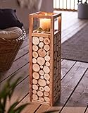 Dekoleidenschaft Holz Windlichtsäule Holzscheiben 58 cm hoch, Bodenwindlicht, Dekosäule mit Windlicht, Kerzenständer, Holzsäule