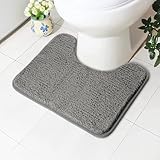 AUAUY rutschfeste WC-Vorleger, U-Waschbar WC Teppich Klovorleger mit Ausschnitt Weiche Hochflor Toiletten Vorleger, Mikrofaser Badematte - 50 x 40 cm, Grau