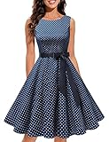 Gardenwed Damen 50S Retro Cocktailkleid Rockabilly Retro Schwingen Kleid Faltenrock A-Line Petticoat Navy Small White Dot L