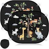 Mngevcy 2er Set Sonnenschutz Auto Baby mit UV Schutz, 44x36.5 cm Autofenster Sonnenblende für Kinder mit 8 Saugnäpfen&Süßen Tier Motiven (Forest Animals)