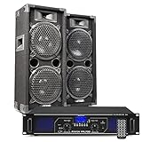 MAX28 - DJ Set, PA Anlage, DJ Boxen Set 1600W und 700W Verstärker mit Bluetooth, MP3, USB, MAX28 Bundle 2 passiv Lautsprecher, PA-System