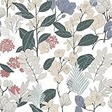 JOLIHOME Vintage Floral Selbstklebende Tapete Blumen und Pflanzen Abzieh und Klebekontaktpapier Rote, Blaue, Dunkelgrüne und Gelbe Wandsticker Rollen 44.5x500cm