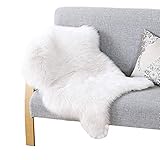 Ruedong JSM Faux Lammfell Schaffell Teppich (60 x 90cm) Lange Haare Flauschig Lammfellimitat Teppich kunstfell Fell Bettvorleger Wohnzimmer Nachahmung Wolle Sofa Matte (Weiß)