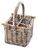 Kobolo Flaschenträger PULLO, 24x24x36 cm, grau, Rattankorb für 4 Flaschen, Stabiler & dekorativer Henkelkorb aus Naturmaterial zur stilvollen Flaschenaufbewahrung & Transport