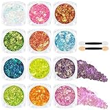 AOOWU Body Glitter Gel, 12 Farben Festival Glitzer Gesicht Gel Pailletten mit Pinsel, Karneval make up Glitzer Face Body Glitter Schminke für Halloween Birthday, Set A