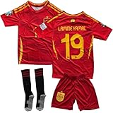 Boriverae Lamine Yamal Spanien #19 Kinder für Trikot Fußballtrikot, Rot 2025-26 Neue Saison, Kinder Trikot mit Shorts und Socks, Sporttrikot, Fußball-Trainingstrikots (164-Yamal-Spa)