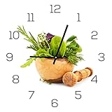 levandeo Wanduhr aus Glas 30x30cm Uhr als Glasbild Küche Kräuter Gewürze Kochen Deko