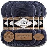 Hobby YARN 3x Etikettenlabel mit Alize Lanagold Wolle Premium 5x100g als Set | Yarn | Garn | Strickgarn Einfarbig Baby zum Häkeln Stricken Kleidung Schals (Midnight Blue I 58)