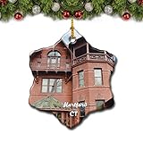 Umsufa Hartford Mark Twain House Connecticut USA Weihnachtsbaumschmuck, Reisegeschenk, Souvenir, 7,6 cm, Porzellan, doppelseitig