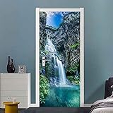 CUUDBP 3D Türtapete Türposter Türbilder Grüner See Wasserfall Selbstklebend Wasserdicht Abnehmbare Türfolie Für Kind Schlafzimmer Wohnzimmer Türaufkleber Aufkleber Kunst Dekoration 77X200Cm